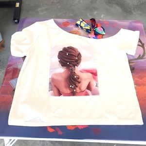 Women asymmetric tie white Top